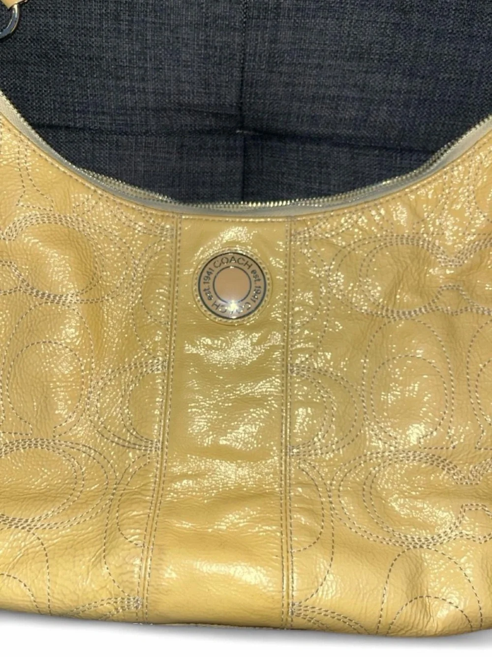 Vintage Coach Yellow Leather Hobo Bag with Signature Stitching